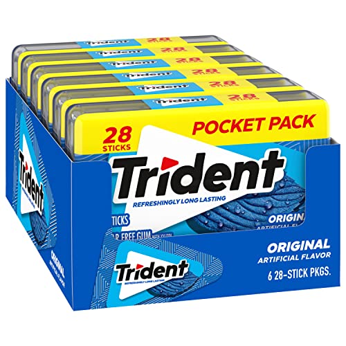 Trident Original Flavor Sugar-Free Chewing Gum, 6 Pocket Packs of 28 Pieces (168 Total Pieces)