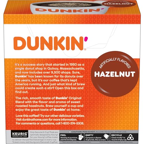 Dunkin' Hazelnut Flavored Coffee, 128 Keurig K-Cup Pods
