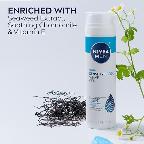 NIVEA MEN Sensitive Cool Shave Gel with Seaweed and Chamomile Extracts, Alcohol Free Shaving Gel for Men Protects and Provides Cool Sensation, 3 Pack of 7 Oz Cans