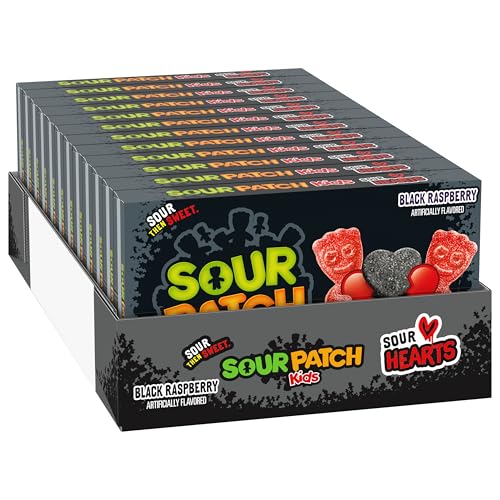 SOUR PATCH KIDS Sour Hearts Black Raspberry Soft & Chewy Candy, Valentines Day Candy, Bulk Candy, 12 - 3.08 oz Boxes