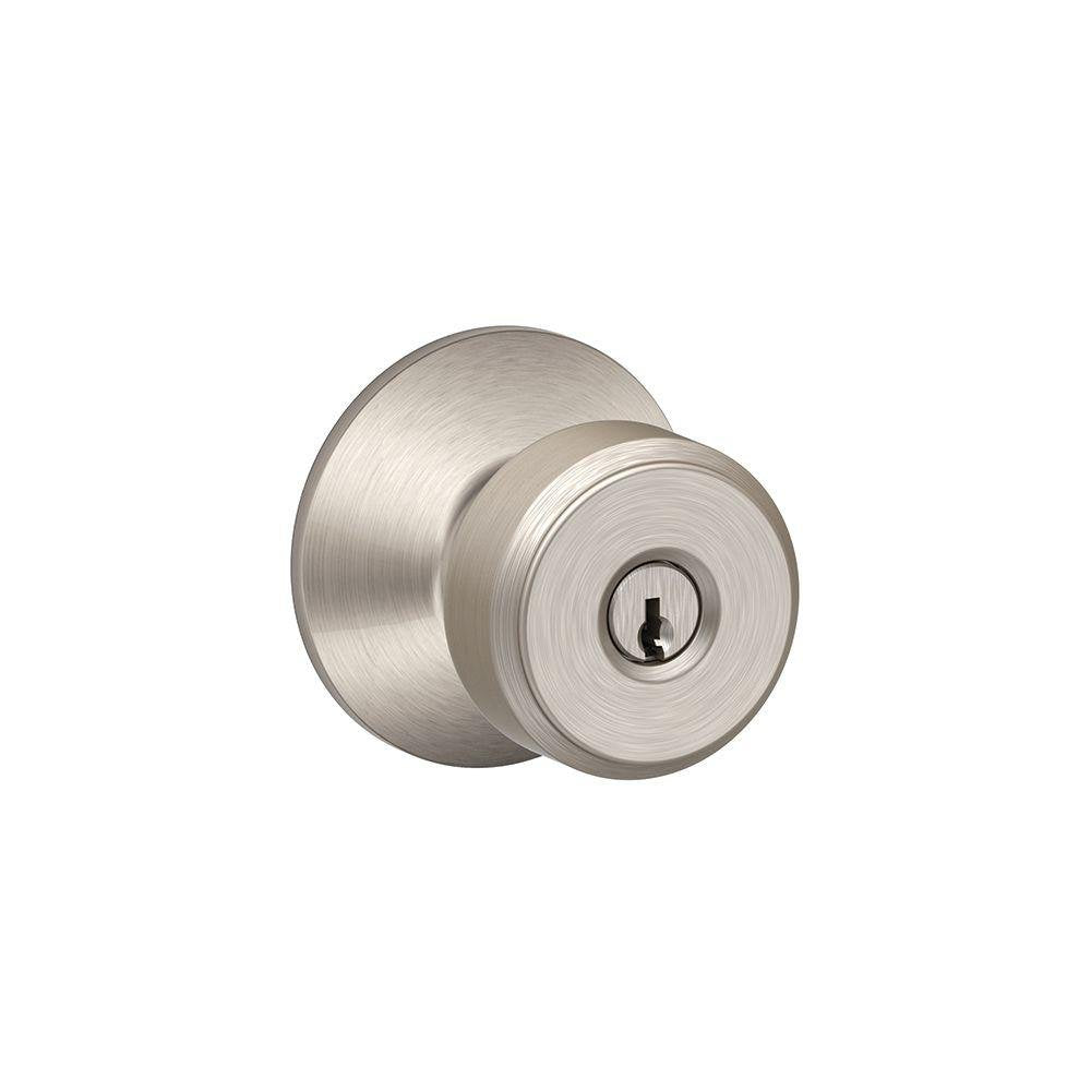 SCHLAGE F51A BWE 619 Bowery Knob Keyed Entry Lock, Satin Nickel