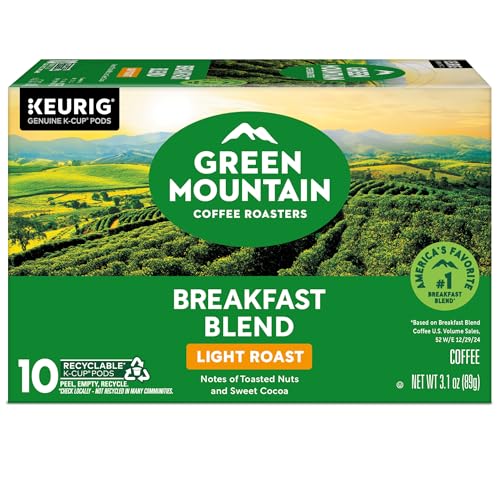 Green Mountain Coffee Roasters Breakfast Blend, Keurig Single Serve K-Cup Pods, Light Roast Coffee, 60 Count, (6 Packs of 10)