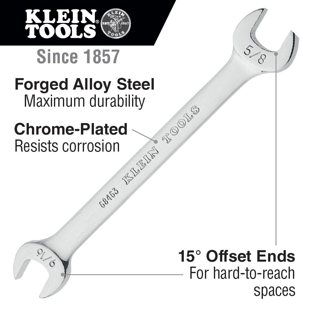 Klein Tools 68461 Open-End Wrench 3/8-Inch, 7/16-Inch Ends