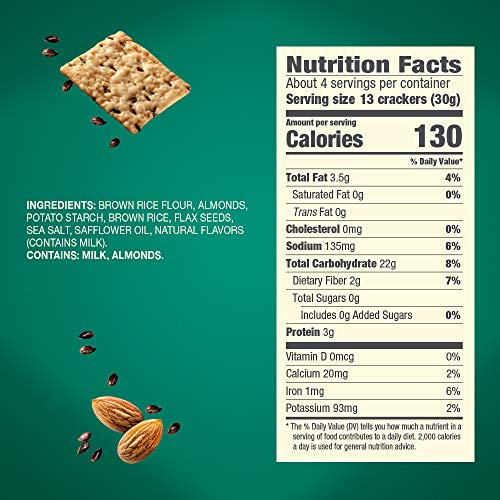 Blue Diamond Almond Artisan Nut Thins Cracker Crisps, Flax Seeds, 4.25 Ounce