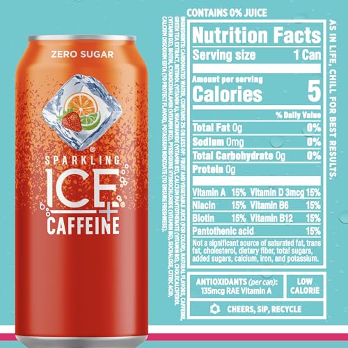 Sparkling Ice Caffeine Variety Pack, Flavored Sparkling Water, Zero Sugar, with Vitamins and Antioxidants, 16 fl oz, 12 count (Citrus Twist, Black Raspberry, Blue Raspberry, Strawberry Citrus)