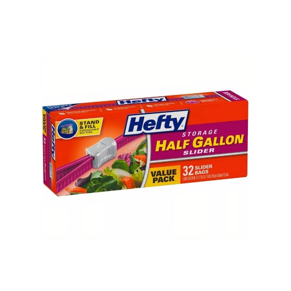 Hefty Slider Bags Half Gallon, 32 Count (Pack of 9)