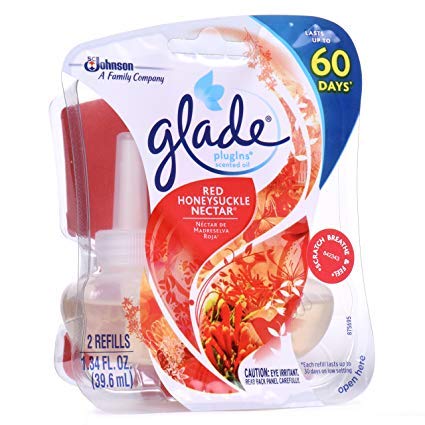 Glade PlugIns Scented Oil Refill Red Honeysuckle Nectar, Essential Oil Infused Wall Plug In, Up to 50 Days of Continuous Fragrance, 1.34 oz( One pack of 2-count )