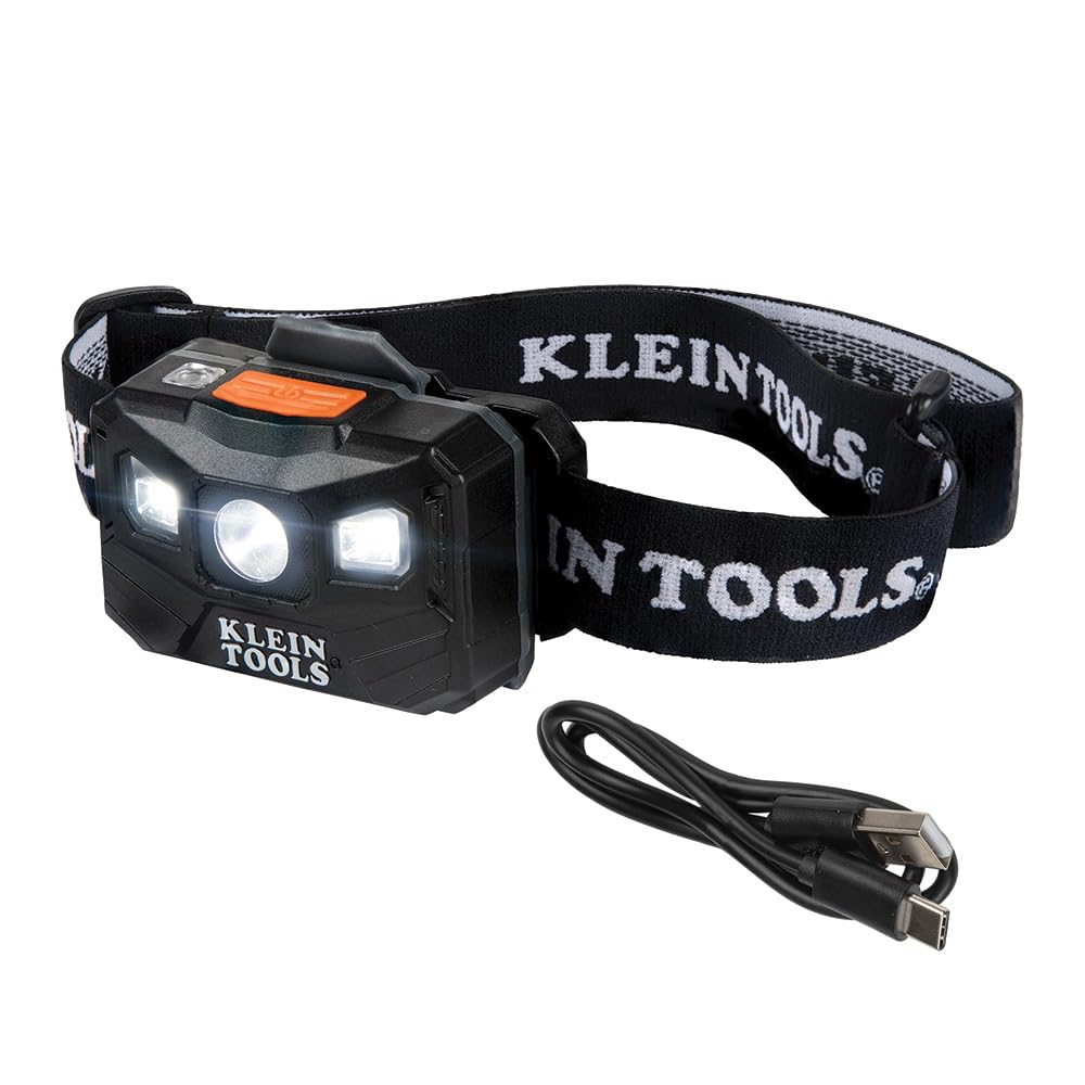 Klein Tools 56048 Rechargeable LED Headlamp, Adjustable Fabric Strap, 400 lms, All-Day Runtime, for Work, Running, Outdoor Hiking
