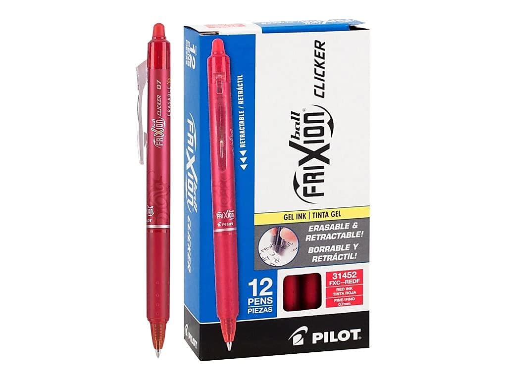 Pilot, FriXion Clicker Erasable Gel Pens, Fine Point. 0.7 mm, Pack of 12, Red