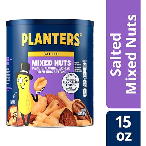 Planters Mixed Nuts Less Than 50% Peanuts with Peanuts (Almonds, Cashews, Hazelnuts & Pecans, 6 ct Pack, 15 oz Canisters)
