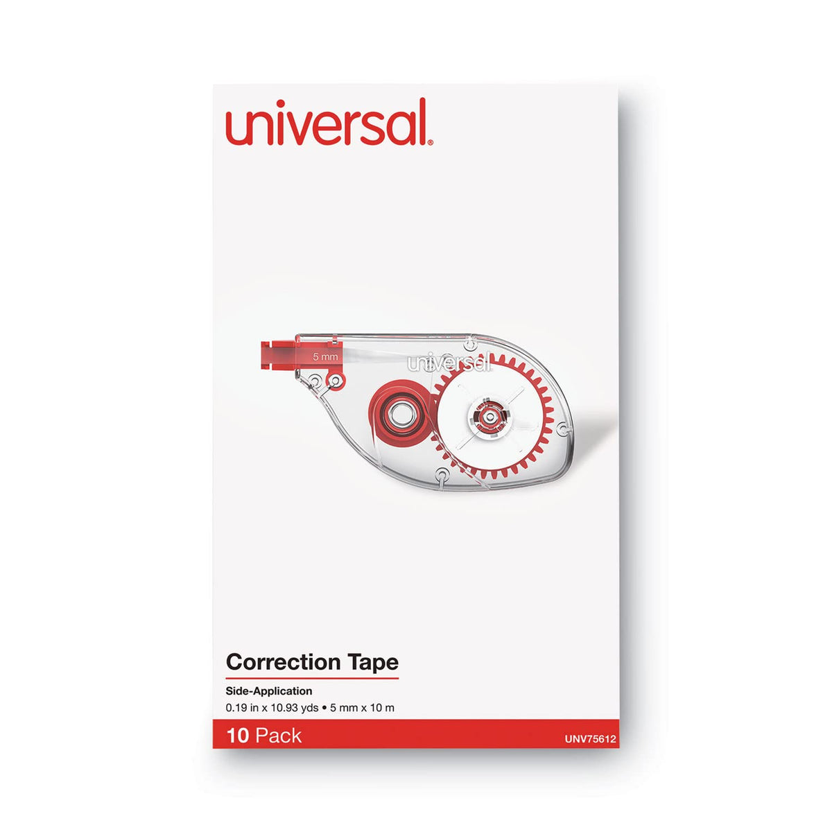 Universal UNV75612 1/5 in. x 393 in. Non-Refillable Side-Application Correction Tape (10/Pack)