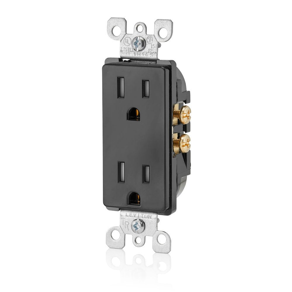 Leviton 15 Amp Decora Tamper-Resistant Duplex Electrical Wall Outlet, T5325-E, Black