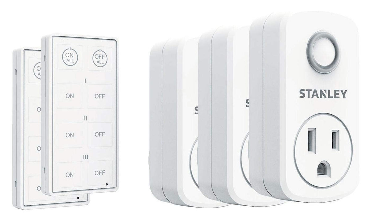 Stanley 37204 3-Pack Wireless Light Switch Remote System, 2 Transmitters, White