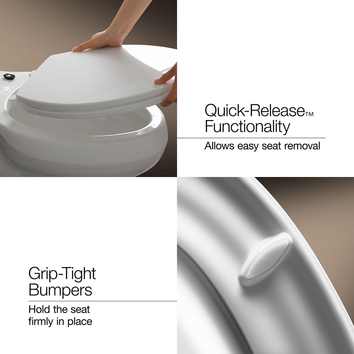 KOHLER 4734-RL-96 Rutledge ReadyLatch Soft Close Elongated Toilet Seat, Quiet-Close Lid, Grip-Tight Bumpers, Installation Hardware, Home Essentials, Biscuit