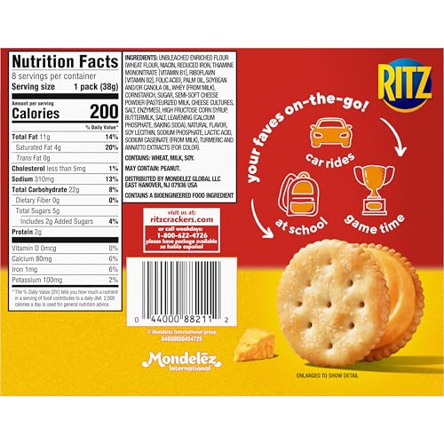 RITZ Cheese Sandwich Crackers, Lunch Snacks, 112 Snack Packs (14 Boxes, 6 Crackers Per Pack)