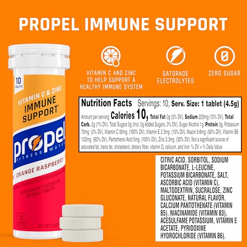 Propel Immune Support Tablets, Orange Raspberry, Makes 16.9oz Fl Oz (Pack of 80)