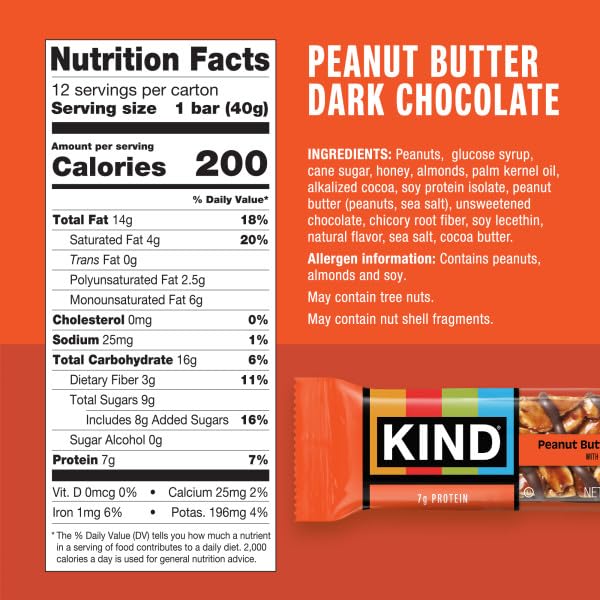 KIND Bars Peanut Butter Dark Chocolate, Gluten Free, Healthy Snacks, 6 Count