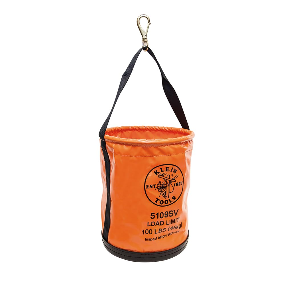 Klein Tools 5109SV Tool Bucket, Vinyl Lineman Bucket with Swivel Snap and Web Handle, 12-Inch, 100-Pound Load Rated Tool Holder