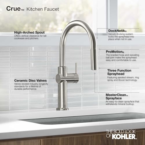 KOHLER 22972-2MB Crue Pull Down Kitchen Faucet, Pull-Down Sprayer, Vibrant Brushed Moderne Brass