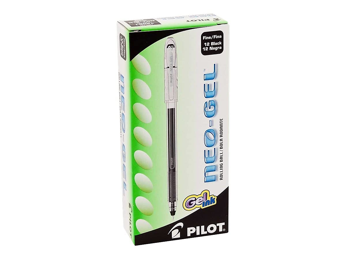 Pilot Neo-Gel Roller Ball Stick Pens, Black Ink, Fine Point, 12-Pack (14001)