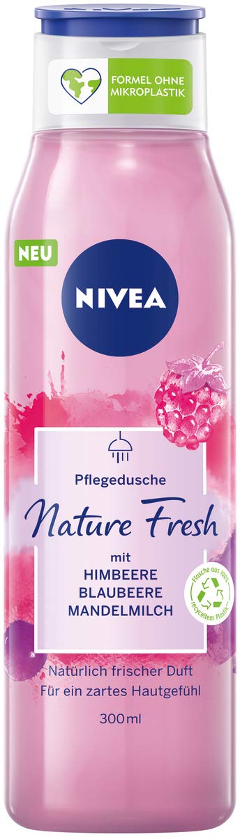 NIVEA Fresh Blends Raspberry (300 ml), Raspberry Scented Environmentally Friendly Shower Gel, Fruity Shower Gel for Women, Vegan Shower Gel with Blueberry and Almond Milk