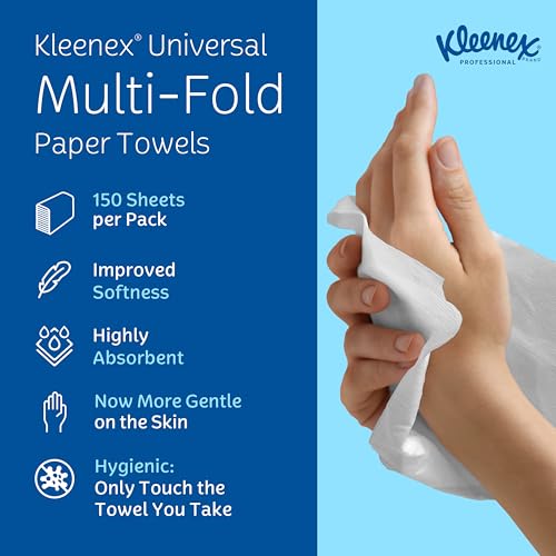 Kleenex® Professional Universal Multifold Paper Towels, Bulk (02046), Absorbency Pockets, 9.2" x 9.4" Towel, White (150 Sheets/Pack, 8 Packs/Case, 1,200 Sheet Total)