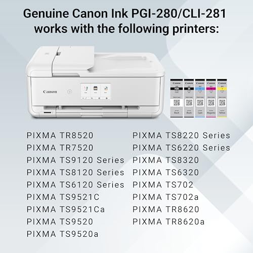 Canon PGI-280 / CLI-281 5 Color Ink Pack, Compatible to TS8120,TS6120,TR8520,TR7520, and TS9120 Wireless Printers, Multi, PGI-280 Full Standard Set