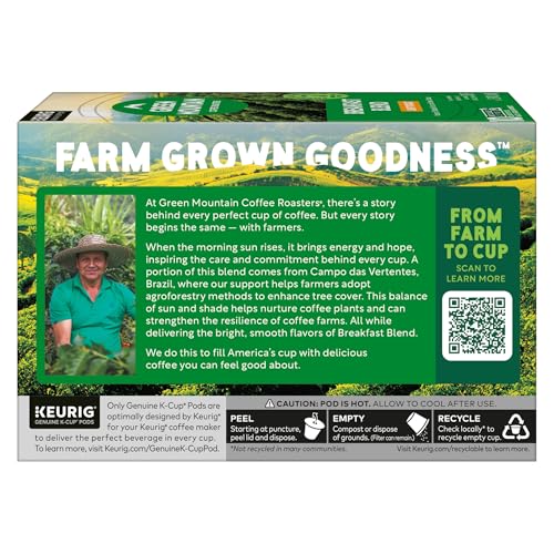 Green Mountain Coffee Roasters Breakfast Blend, Keurig Single Serve K-Cup Pods, Light Roast Coffee, 60 Count, (6 Packs of 10)