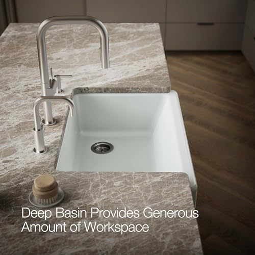 KOHLER K-5826-95 Whitehaven Farmhouse Self-Trimming Undermount Single-Bowl Sink with Short Apron, Ice Grey