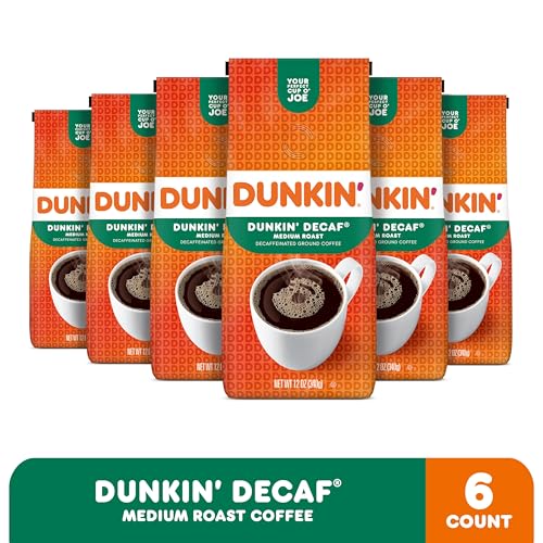 Dunkin' Decaf Medium Roast Decaffeinated Ground Coffee, 12 Ounce (Pack of 6)