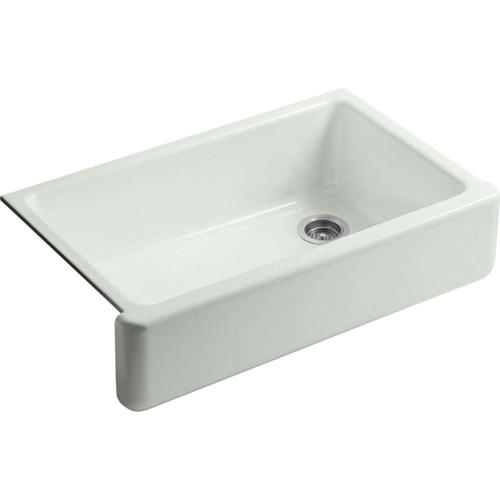KOHLER K-6489-FF Whitehaven Farmhouse Self-Trimming Apron Front Single Basin Sink with Tall Apron, Sea Salt