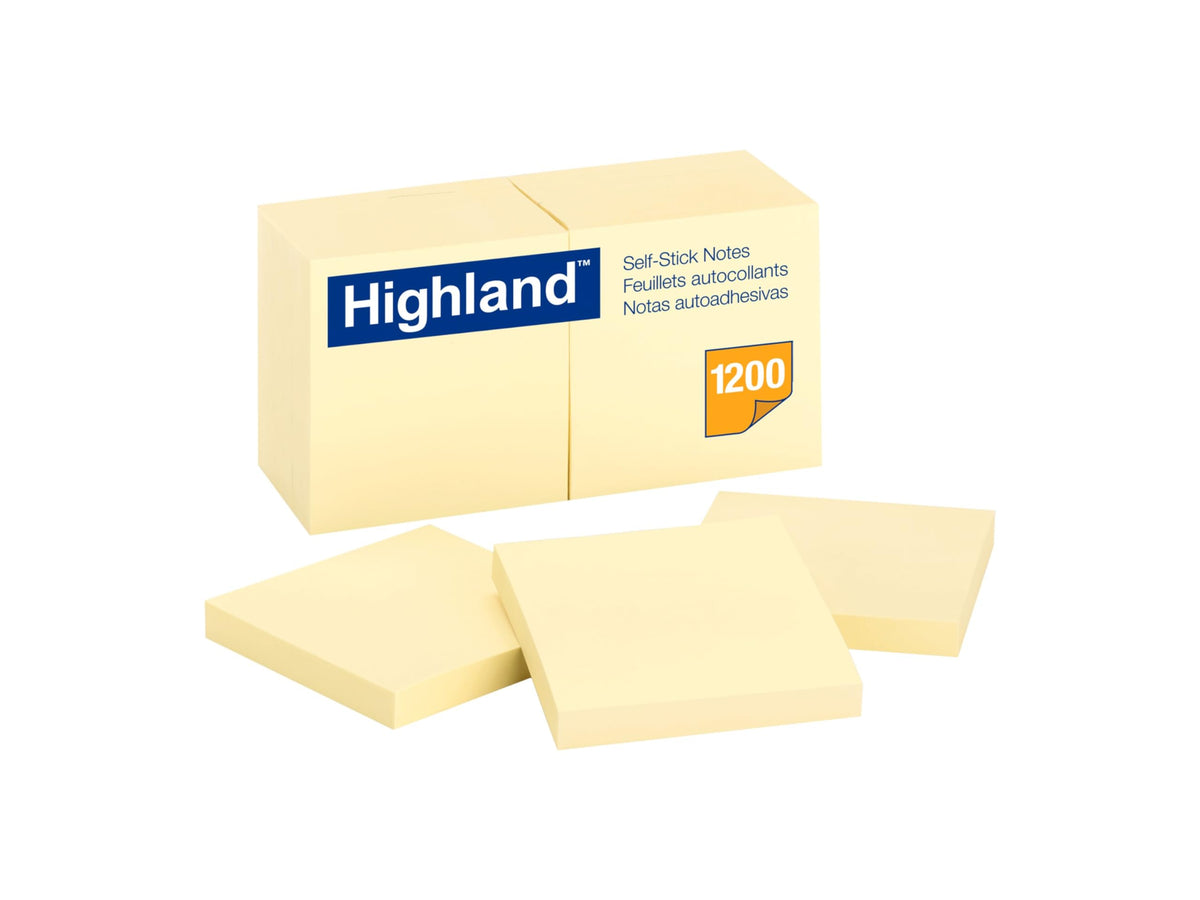 Highland Sticky Notes, 3 x 3 Inches, Yellow, 12 Pack (6549)
