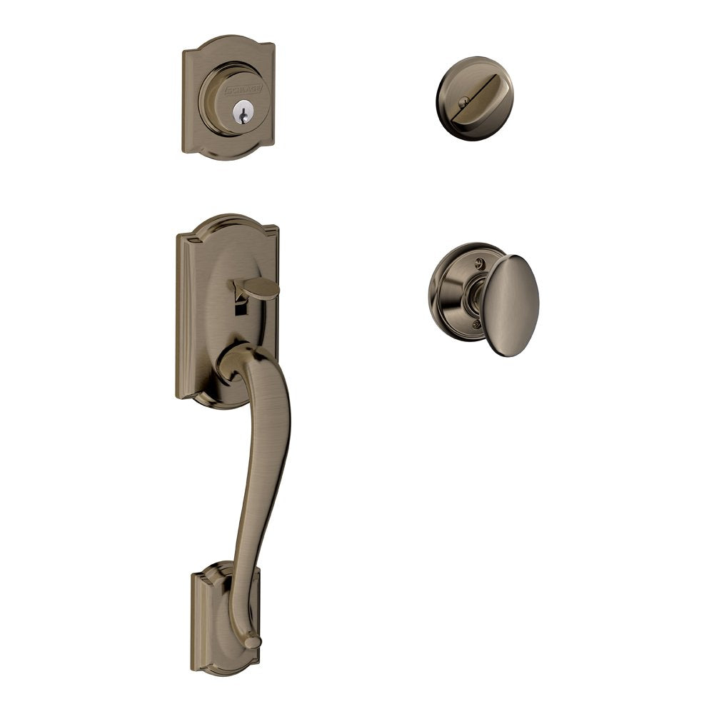 SCHLAGE Camelot Single Cylinder Handleset and Siena Knob, Antique Pewter (F60 CAM 620 SIE)