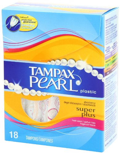 Tampax Pearl Tampons with Plastic Applicator, Super Plus Absorbency, Fresh Scent, 18 Count
