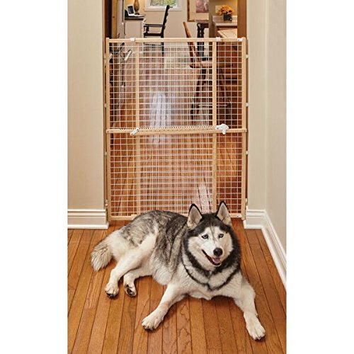 MidWest Homes for Pets Wire Mesh Pet Safety Gate, Dog Gate Expands From 29 - 50 Inches Wide, 44 Inches Tall, Wood, Powder Coated Wire