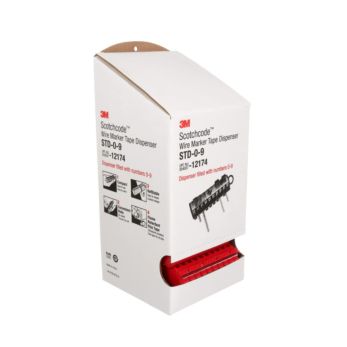 3M ScotchCode Wire Marker Tape Dispenser w/ Tape STD-0-9, Includes 1 each of 0-9 numbered rolls