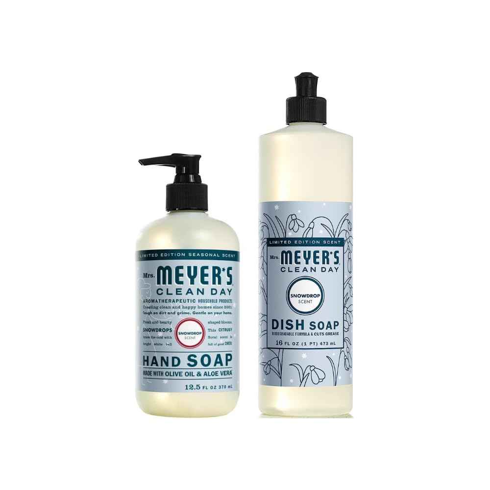 MRS. MEYER'S CLEAN DAY Variety, 1 Mrs. Meyer's Liquid Hand Soap, Snow Drop, 12.5 OZ, 1 Mrs. Meyer's Liquid Dish Soap, Snow Drop, 16 OZ, 1 CT