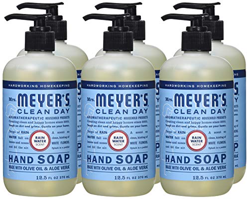MRS. MEYER'S CLEAN DAY Hand Soap, Made with Essential Oils, Biodegradable Formula, Rain Water, 12.5 fl. oz - Pack of 6