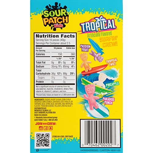SOUR PATCH KIDS Tropical Soft & Chewy Candy, Bulk Candy, 12 - 3.5 oz Boxes