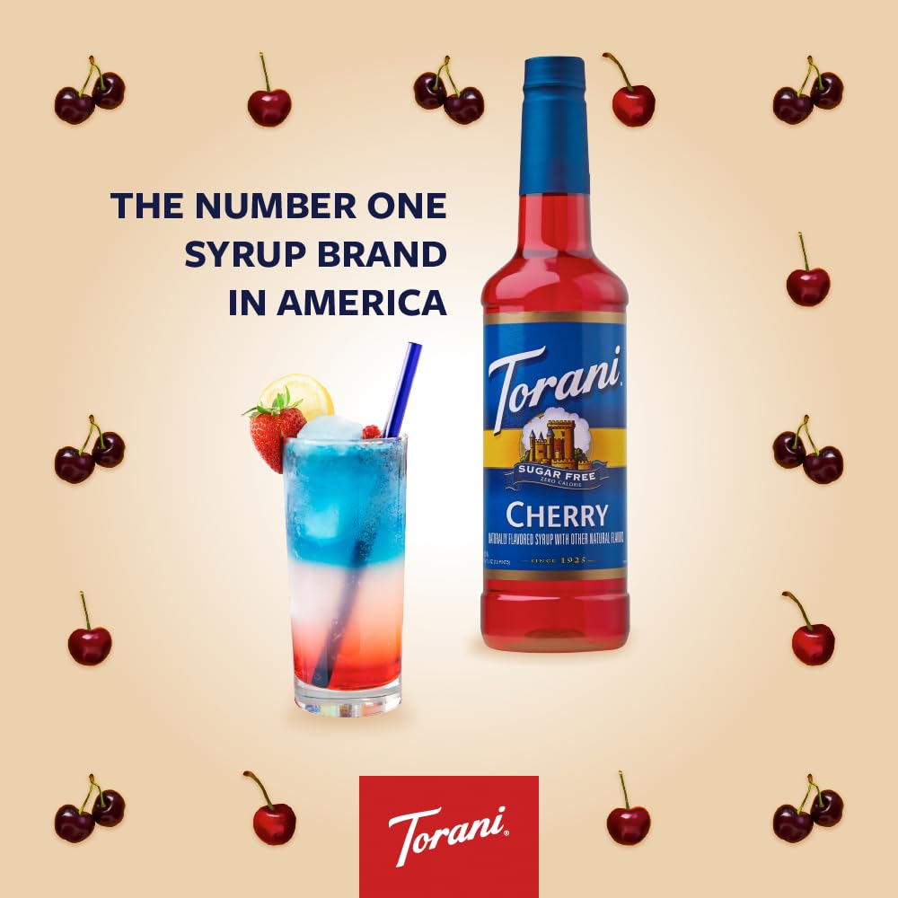 Torani Sugar-Free Syrup, Cherry, 25.4 Fl Oz Bottle (Pack of 4)