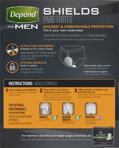 Depend Incontinence/Bladder Control Shields, Incontinence Pads for Men, Light Absorbency, 58 Count (Packaging May Vary) (Pack of 2)