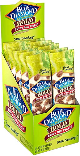 Blue Diamond Almonds, Bold Spicy Dill Pickle Flavored Snack Nuts, Single Serve Bags (1.5 Oz. Tubes, Pack of 12)