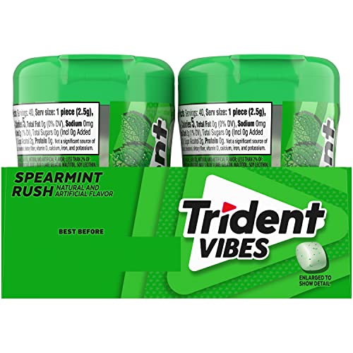 Trident Vibes Spearmint Rush Sugar-Free Chewing Gum, 4 Bottles of 40 Pieces (160 Total Pieces)