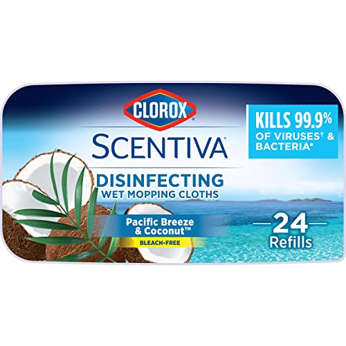 CLOROX Scentiva Disinfecting Wet Mopping Cloths, Coconut and Waterlily, 24 Refills (Pack May Vary)