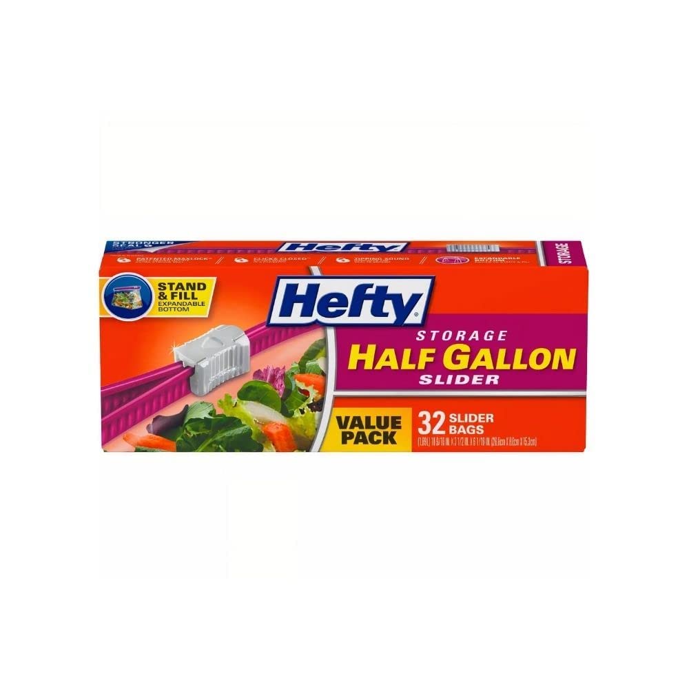 Hefty Slider Bags Half Gallon, 32 Count (Pack of 9)