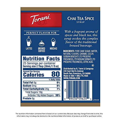 Torani Syrup, Chai Tea Spice, 25.4 Ounces (Pack of 4)