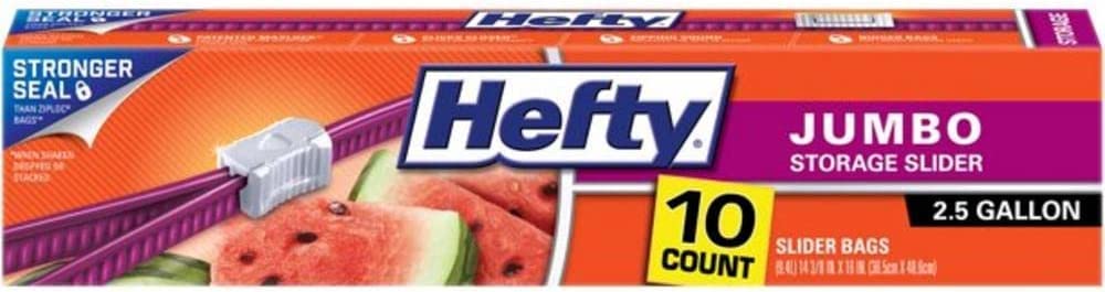 Hefty Slider Bag, Jumbo, 2.5 Gallon 10 Count (Pack of 2)