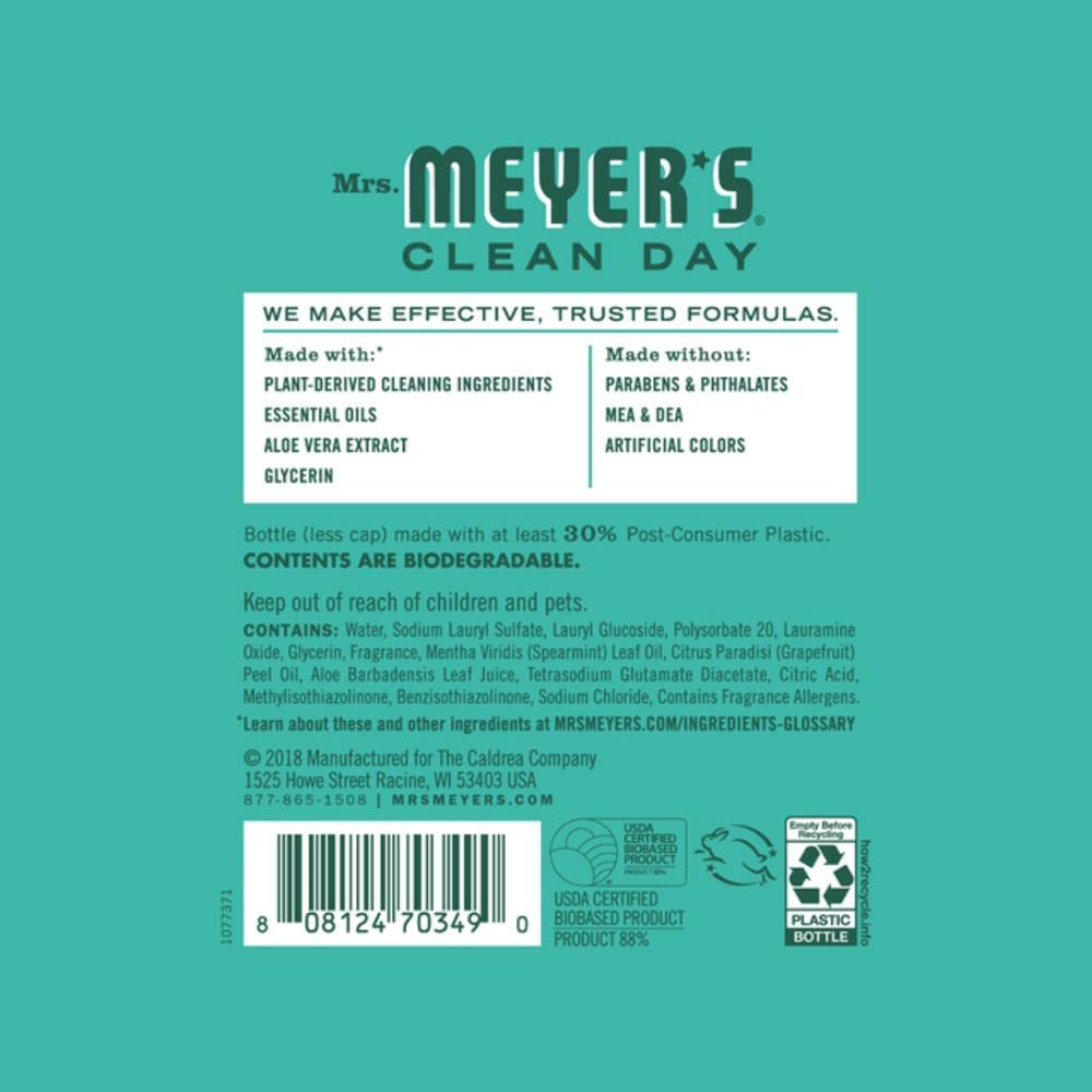 MRS. MEYER'S CLEAN DAY Liquid Dish Soap, Biodegradable Formula, Mint, 16 fl. Oz
