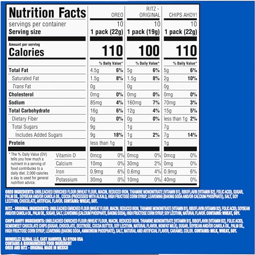 Nabisco Cookies & Cracker Variety Pack, OREO, RITZ & CHIPS AHOY!, 30 Snack Packs