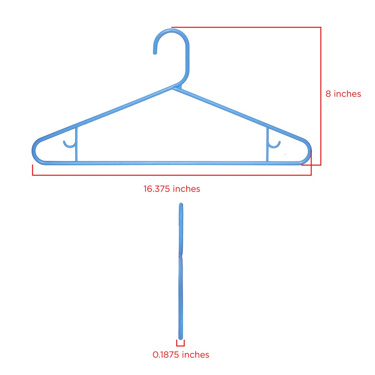 Clorox Blue Plastic Clothes Hangers – 10 Pack | Ideal for Everyday Standard Use | Two Accessory Hooks | Value Set